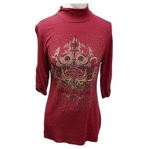 NWT Vintage Harley-Davidson Burgundy Embellished Open-Back Women's Blouse Size M